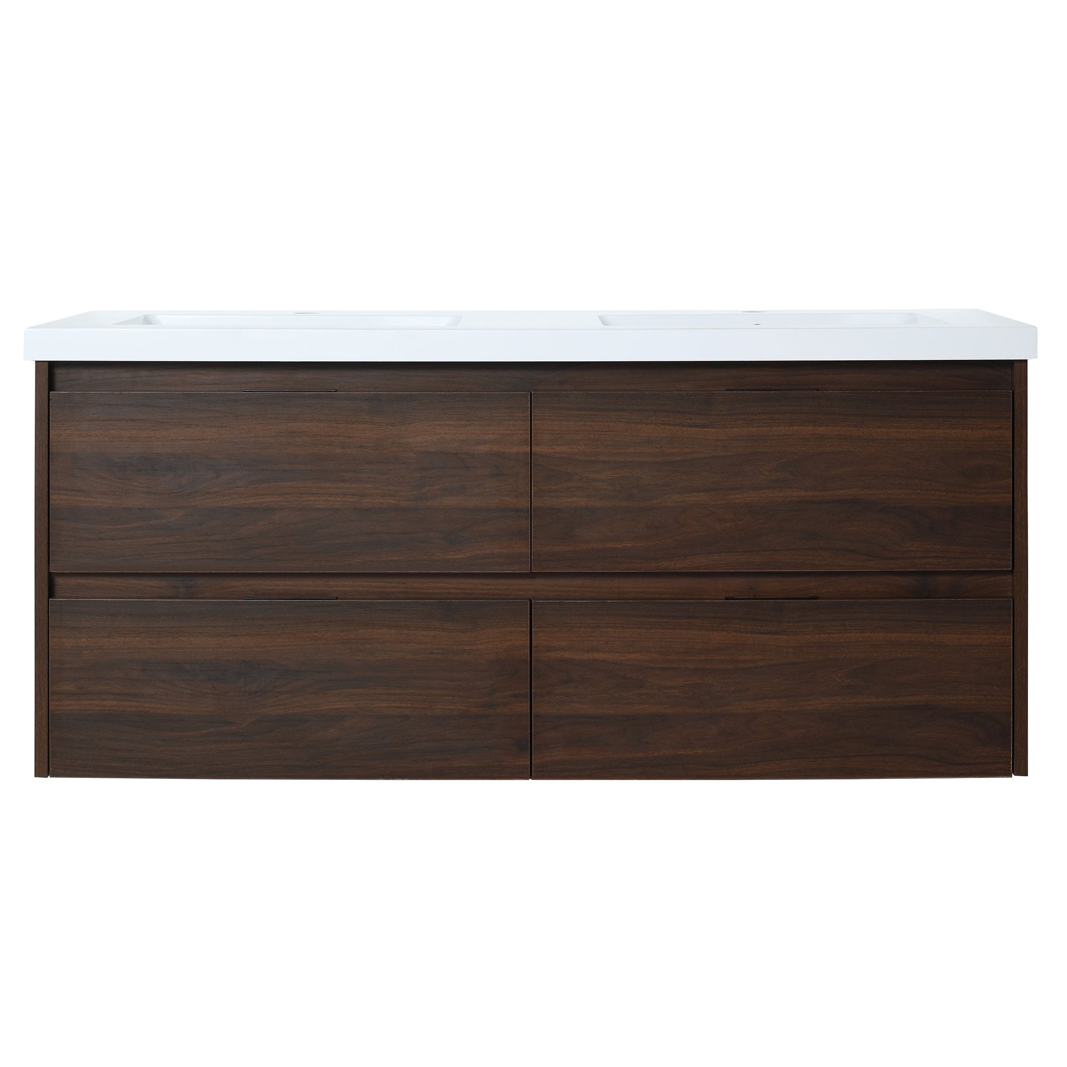 Modern 48 Inch Bathroom Vanity with Dual Resin Sink, Soft Close Drawers, California Walnut Plywood