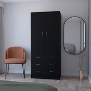 FM FURNITURE  Prescott Armoire, with 2 doors, 3 drawers and 1 hanging rod, Black