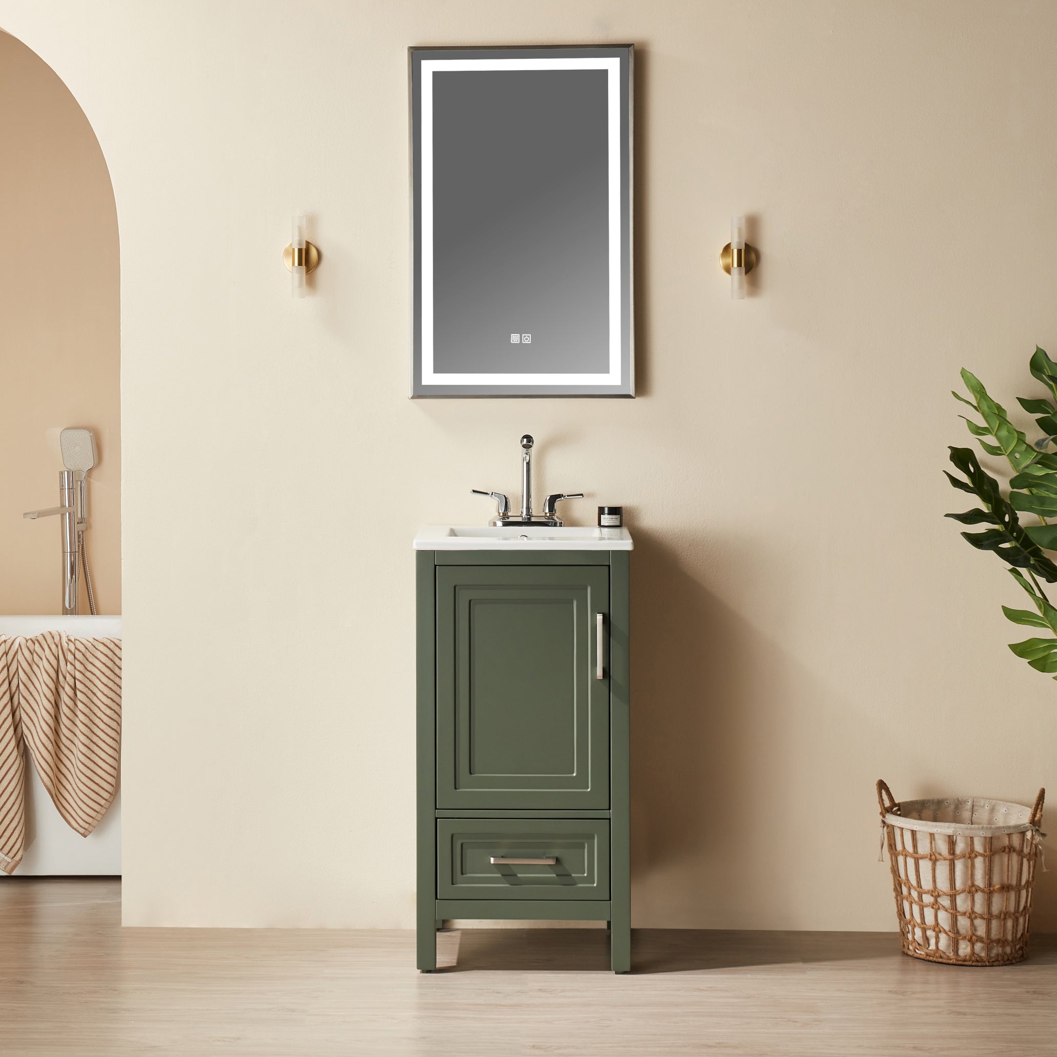 Fully Assembled 18'' Green Freestanding Single Bathroom Vanity with Top