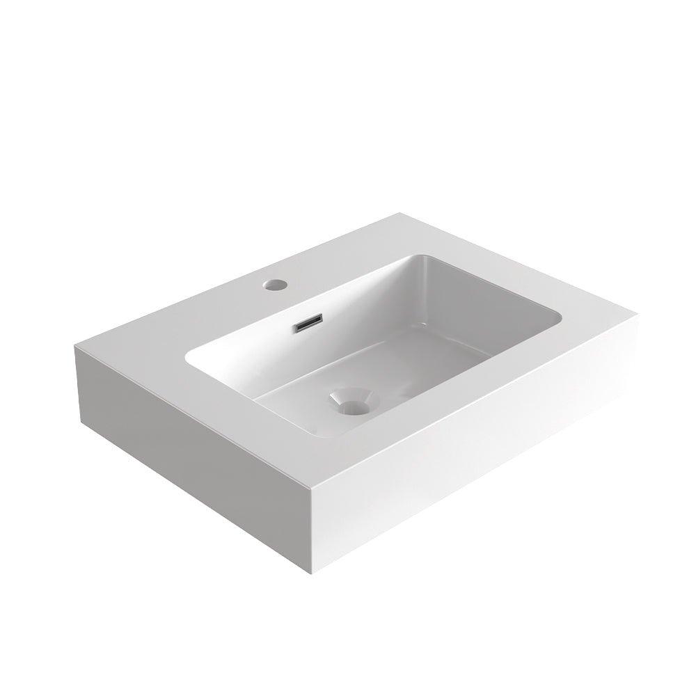 BB02-24-101, Integrated solid surface basin WITHOUT drain & faucet, glossy white color