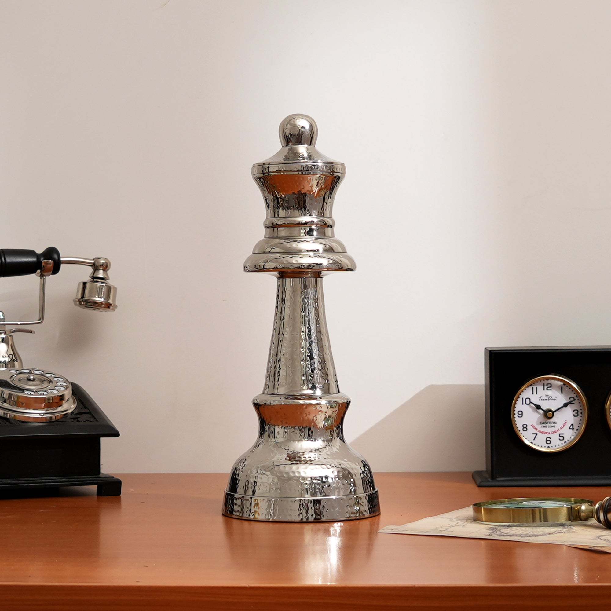 Decorative Hammered Nickel Finish Chess Bishop Sculpture – Elegant Table Accent (5.5x5.5x14')