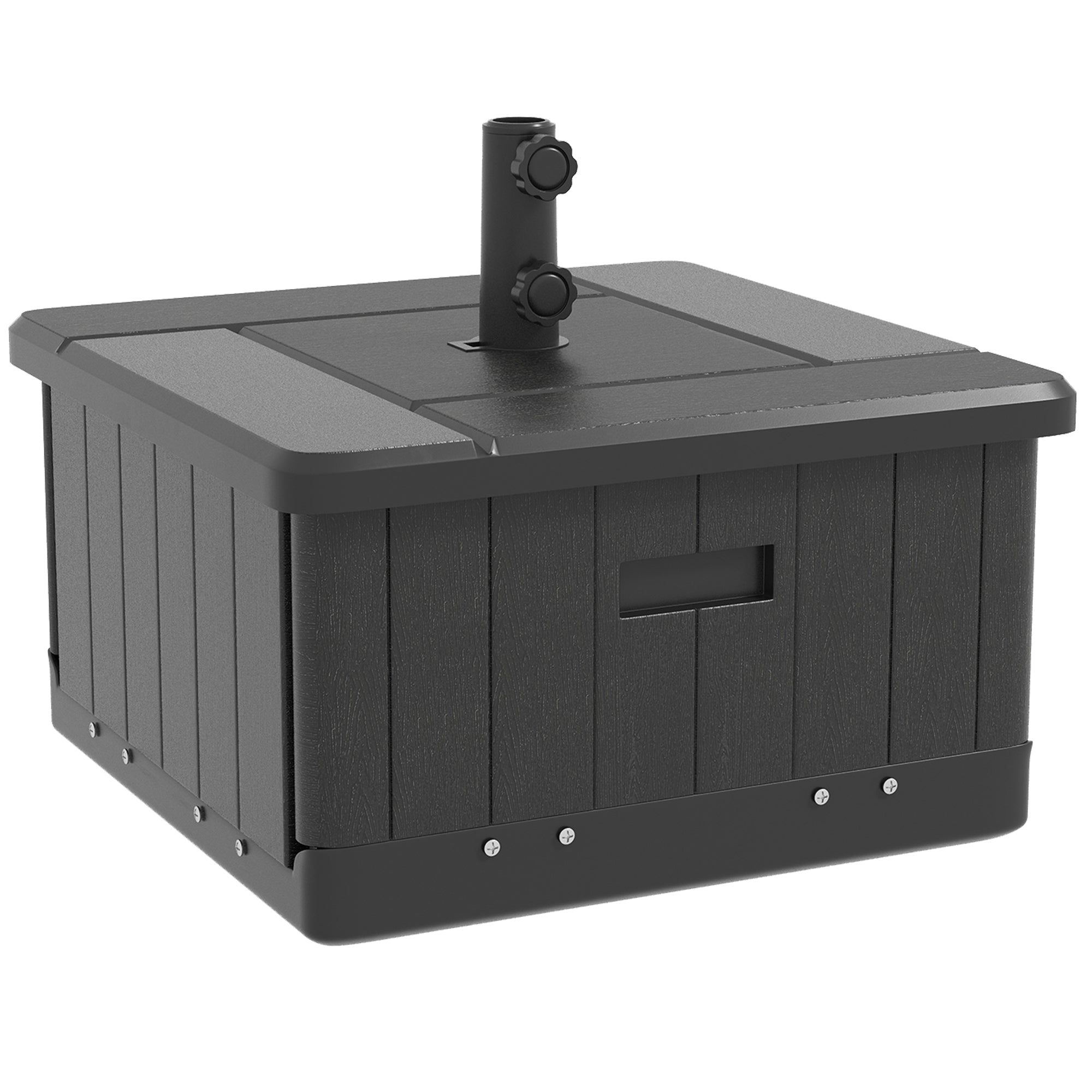 Outsunny 3-in-1 Outdoor Umbrella Base, Coffee End Table, Flower Box Planter with Drain Hole, 175 lbs. Capacity Fillable Patio Umbrella Stand Table with Wheels and Handles, Black