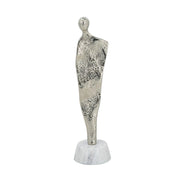 3.5x3x12' Abstract Aluminum Human Figurine on Marble Stand, Silver/White