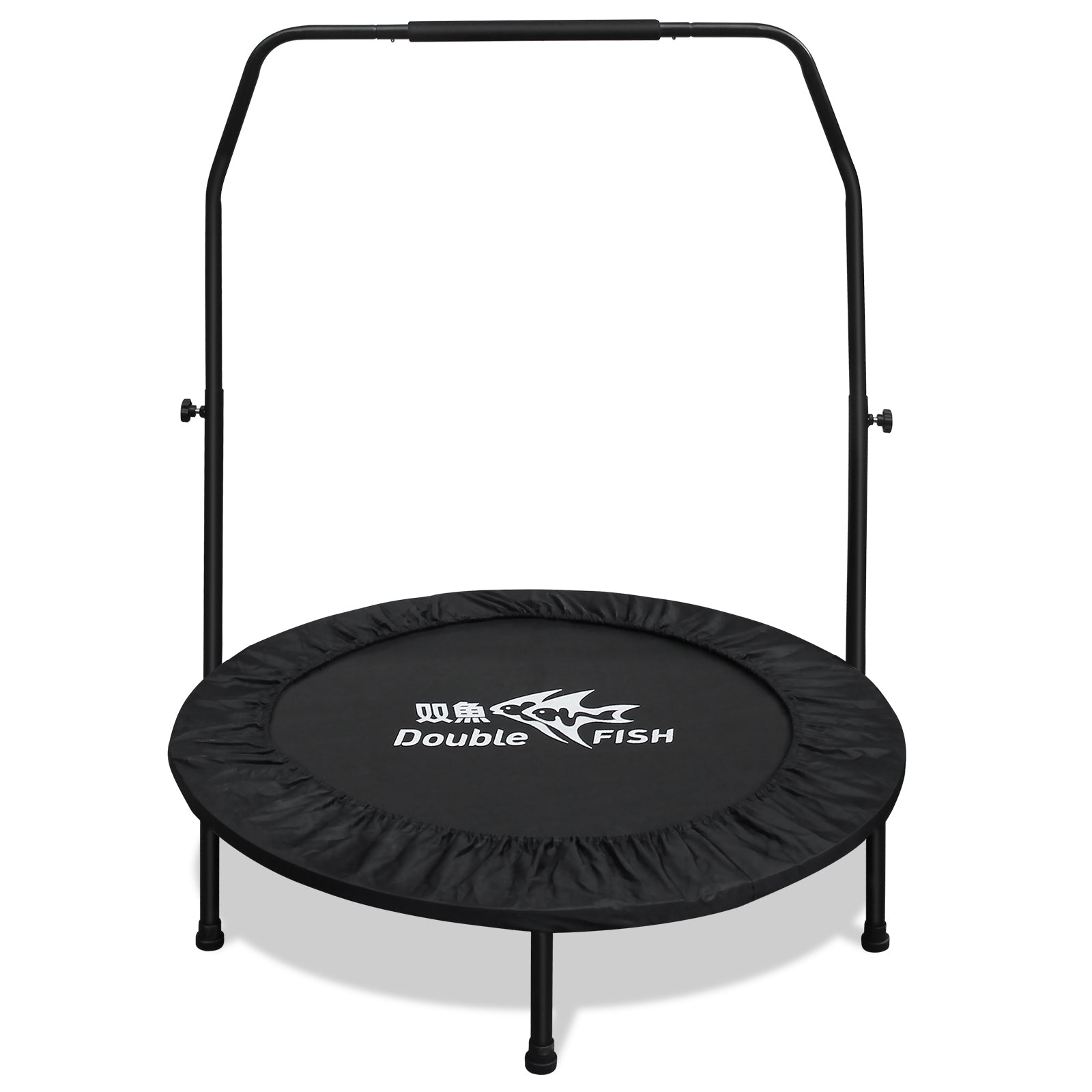 DOUBLE FISH[Foldable Trampoline] 440lbs Capacity Foldable Trampoline for Adults 38'Rebounder with Adjustable Handle Bar, Thickened Steel Frame, Indoor/Outdoor Fitness  Perfect for Leg Muscle Exerci