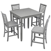 5 Piece Dining Table Set, Wooden Dining Square Table Set for 4, Counter Height Kitchen Table Set with Square Table and 4 Upholstered Chairs for Small Space, Gray