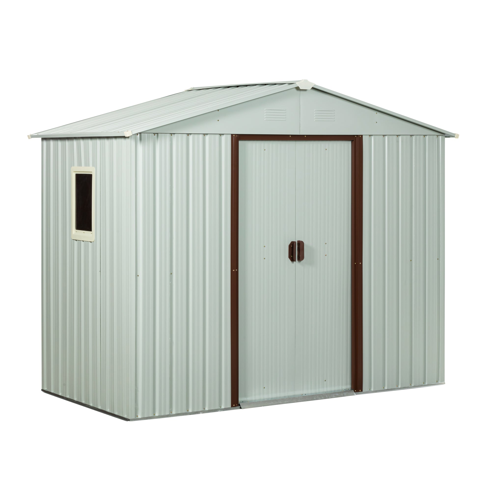 Outdoor Metal Storage Shed with Window and Metal Foundation, White, 8ft x 4ft