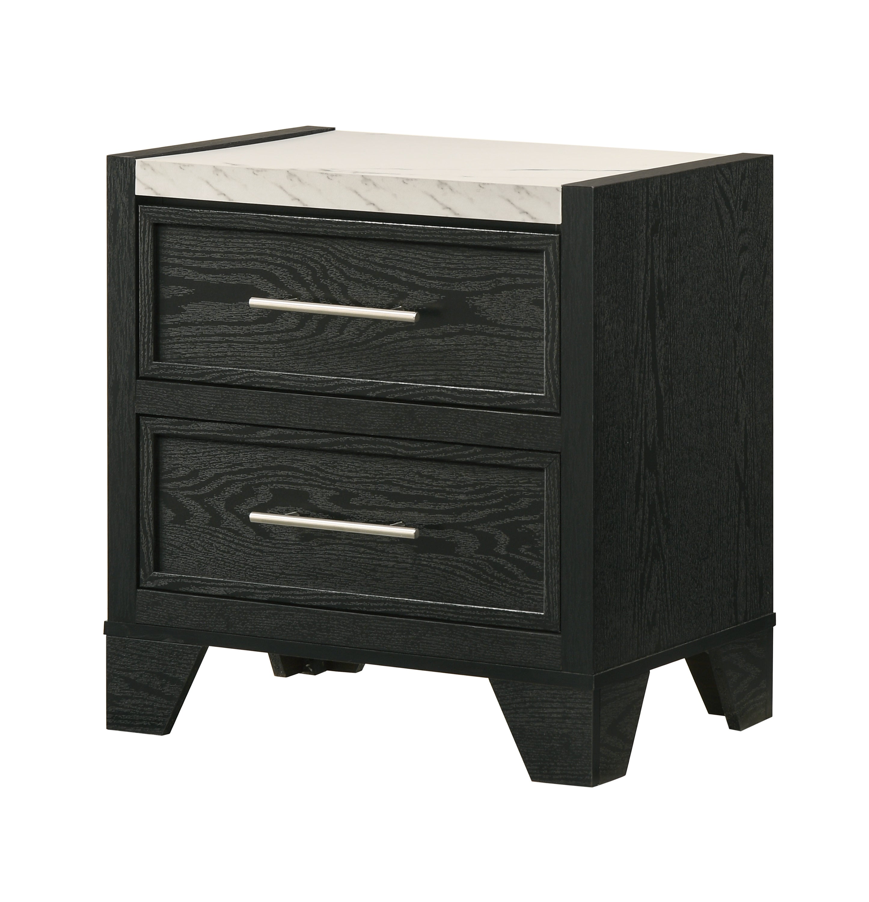 1pc Contemporary Modern White Faux Marble Top 2 Drawers Nightstand Black Finish Bedroom Furniture