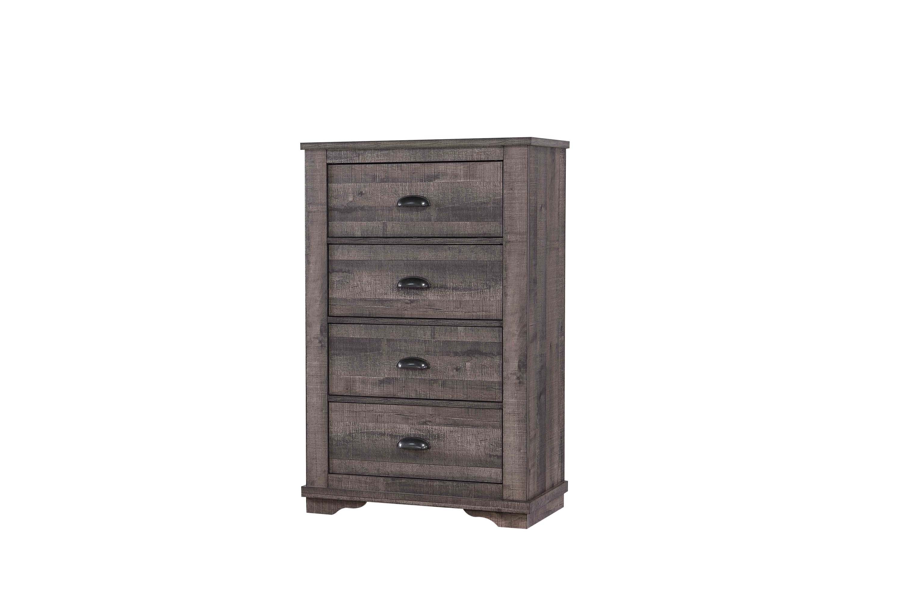 1pc Contemporary Four Drawers Chest Bed Side Cabinet Wooden Furniture Rustic Gray Color