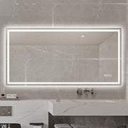 48×24 Inch Anti-Fog LED Bathroom Mirror with Modern Straight-Edged Design, 3 Color Dimmable Lighting, Horizontal/Vertical Wall Mount