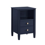 Winston 2-Drawer Storage Nightstand in Midnight Blue with Brushed Gold Knobs and Fluted Legs
