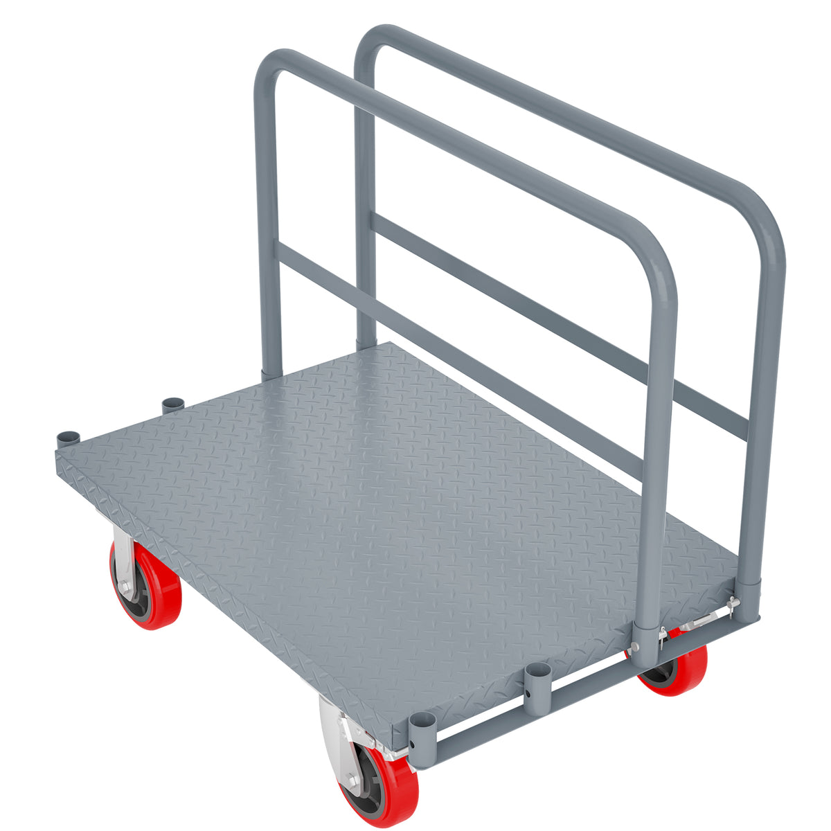 Steel Panel Truck, Heavy Duty Drywall Cart Lumber Cart Platform Truck Flat Cart, 2000lbs, 6' Swivel Brake Casters, with 1Front and 2 Side Handrails (36''x24'')