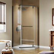 Corner Shower Enclosure 36 in. W x 72 in. H Frameless Neo-Angle Shower Enclosure, 1/4' (6mm) Clear SGCC Tempered Glass, Pivot Shower Door in Matte Black,Shower Base Not Included
