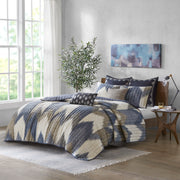 3 Piece Printed Cotton Quilt Set Navy Full/Queen