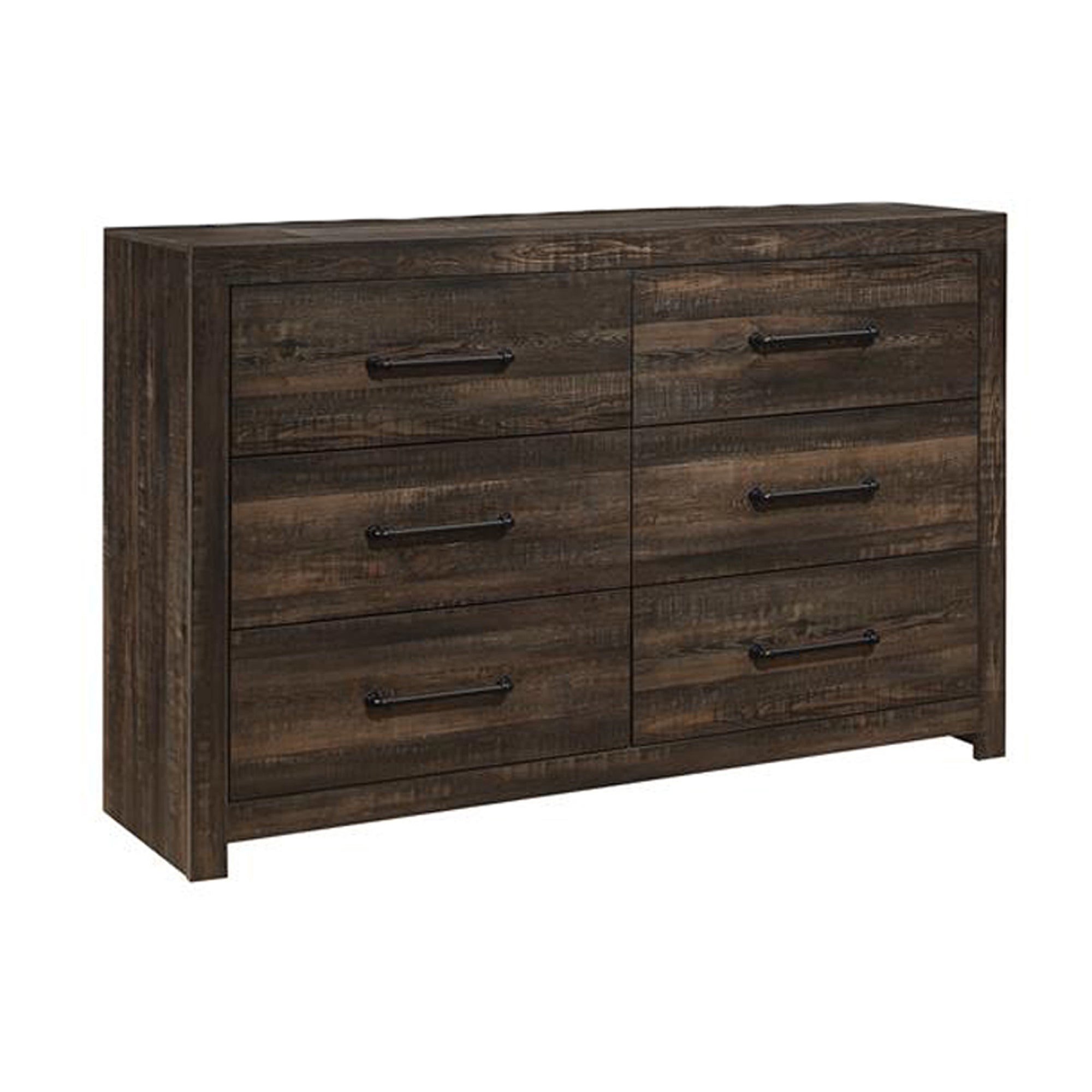 Monica Dark Oak Dresser with Spacious Drawers and Black Bar Handles in Rubber Wood