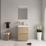 24' Freestanding Bathroom Vanity with Sink, Bathroom Storage Vanity Cabinet with Stone Resin Countertop and Soft Close Drawers, Natural Oak 24V14-24NO