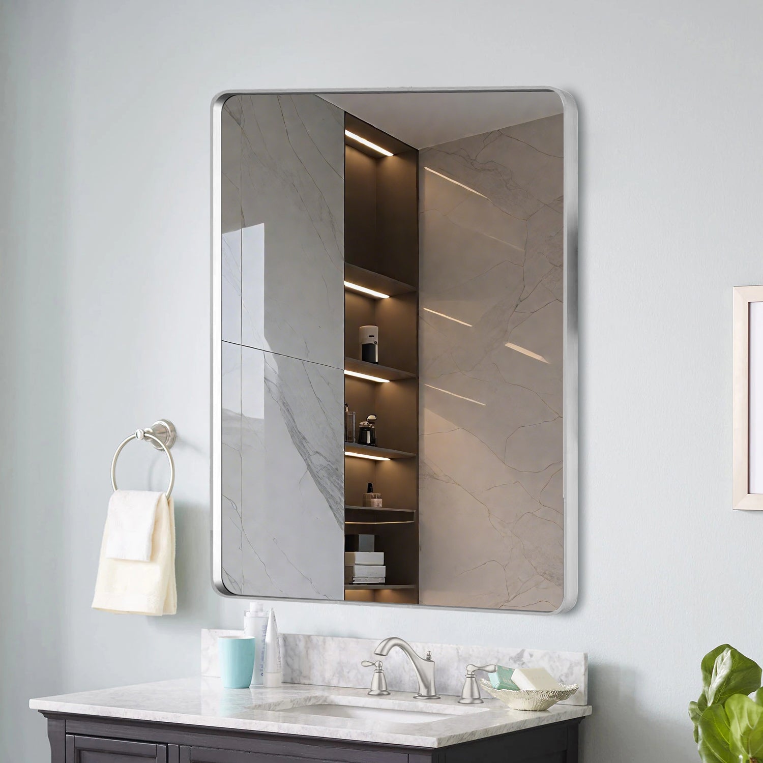 40x36 Inch Brushed Nickel Aluminium Frame Bathroom Mirror