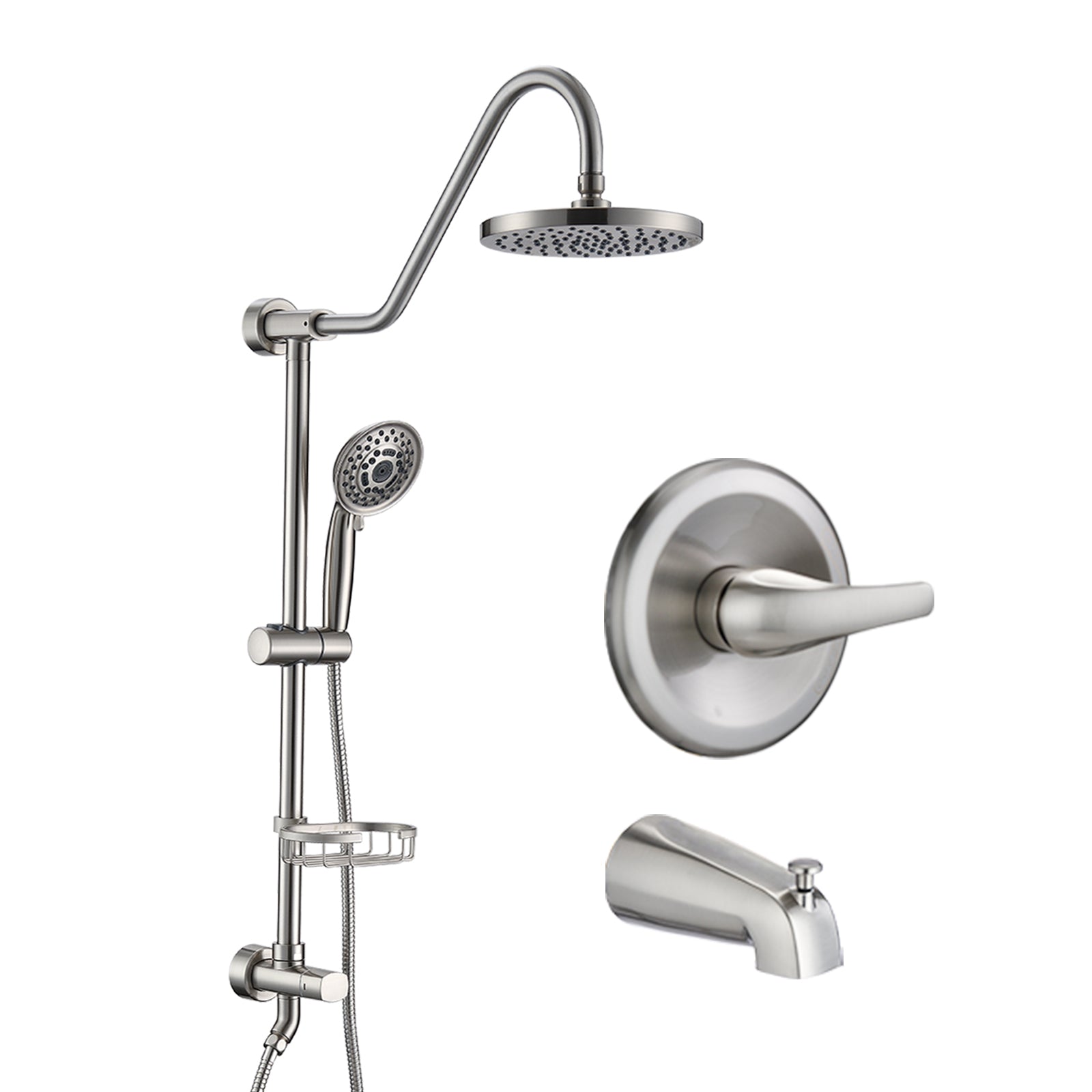 Shower Head with Handheld Shower System with 8' Rain Shower Head with Tub Spout (Rough-in Valve Included)