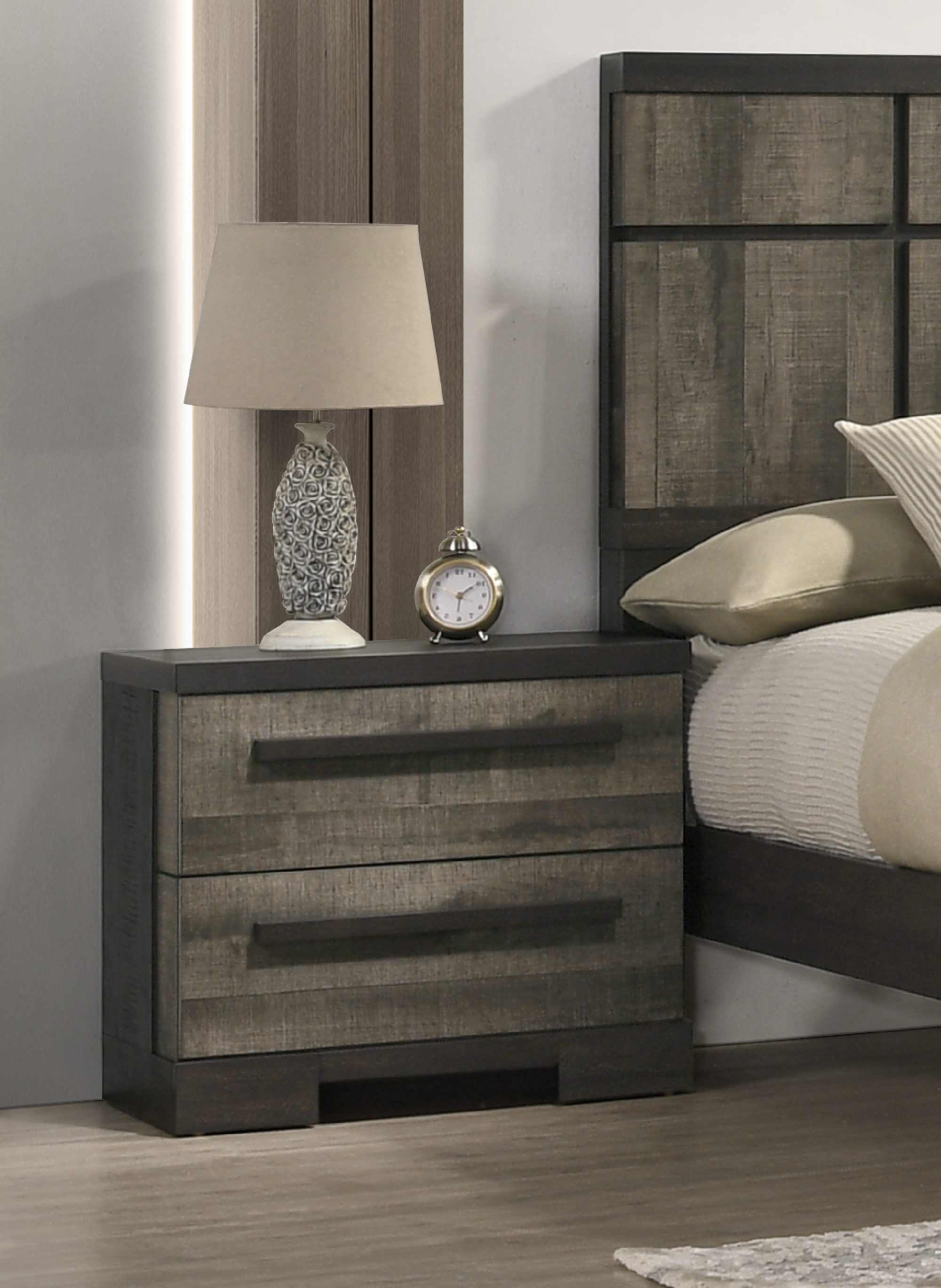 1pc Contemporary 2-Drawer Nightstand Brown Gray Finish Wooden Bedroom Furniture