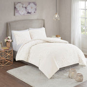 King/Cal King 3 Piece Tufted Cotton Chenille Floral Duvet Cover Set