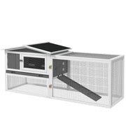PawHut Rabbit Hutch 2-Story Bunny Cage Small Animal House with Slide Out Tray, Detachable Run, for Indoor Outdoor, 61.5' x 23' x 27', Light Gray