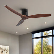 52' YUHAO Farmhouse Rustic Ceiling Fan without Light - Matte Black with Solid Wood Blade