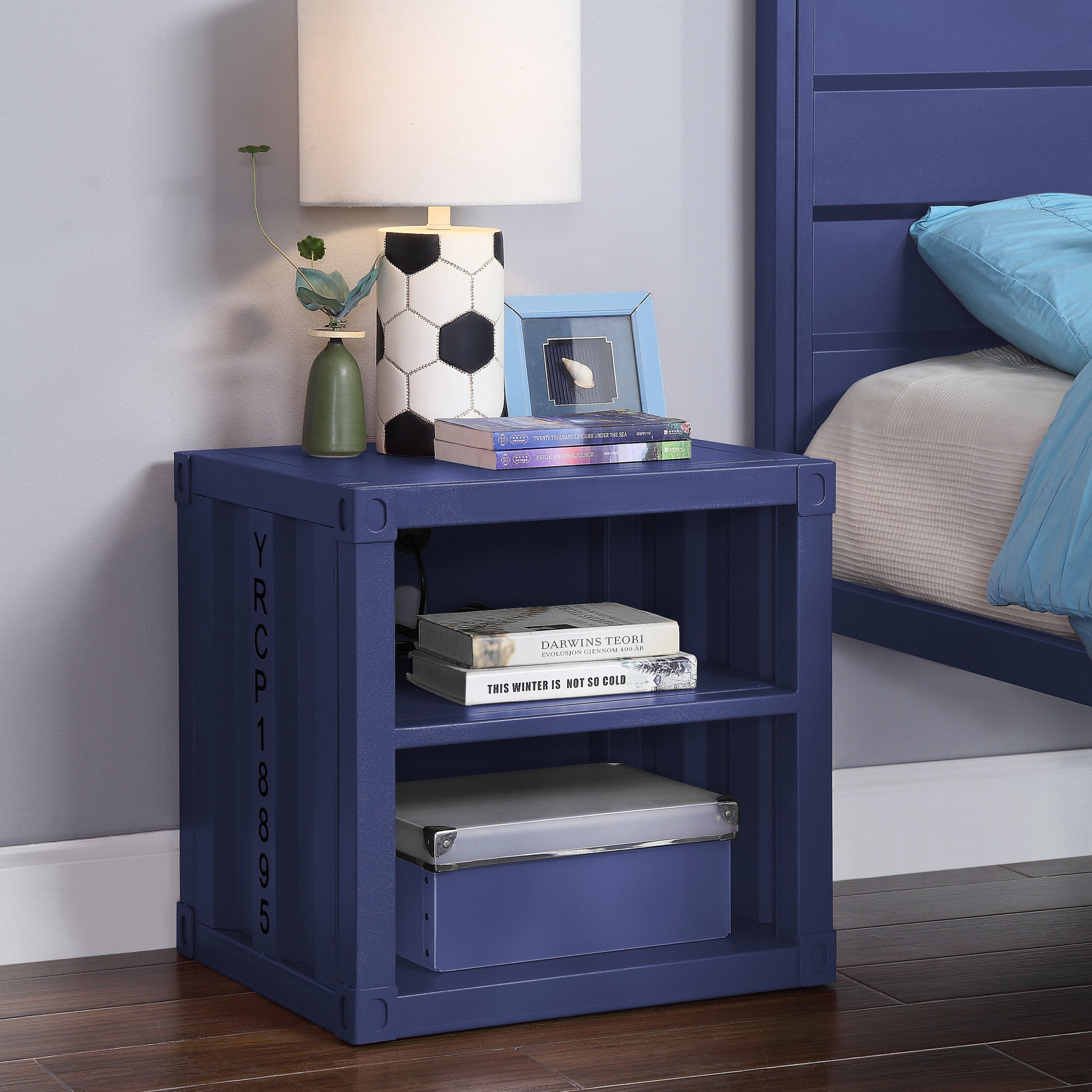 Blue Nightstand with Open Shelf