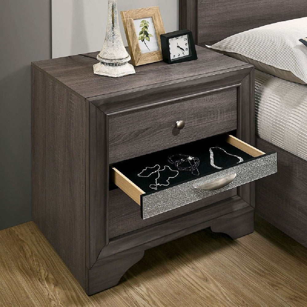 Contemporary Gray 1pc Nightstand Nickle round Knob Handles English Dovetails Hidden Drawer Bedside Table