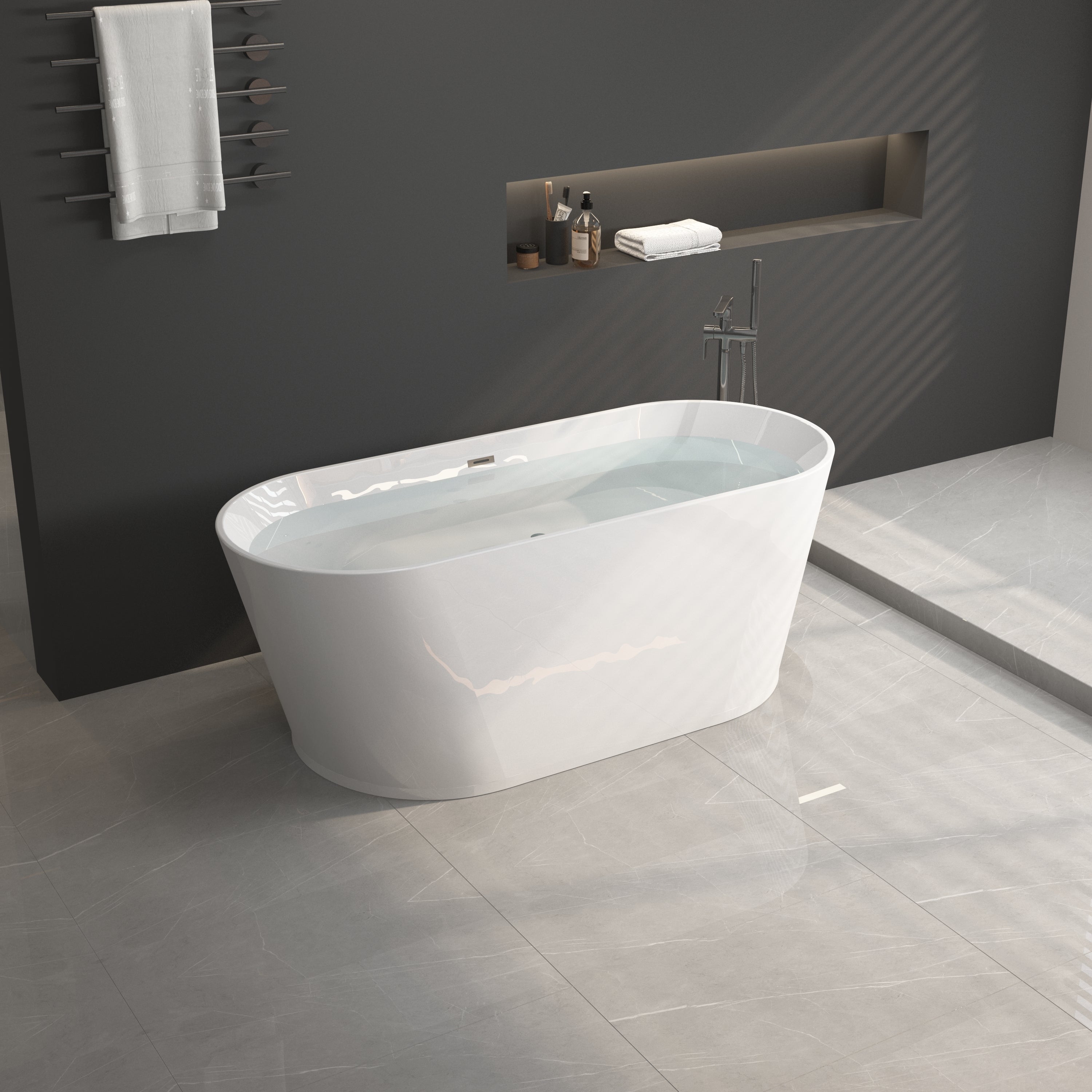 67' Acrylic Freestanding Bathtub, stand alone bathroom tub, Glossy White, Toe-tap Chrome Drain, cUPC Certified