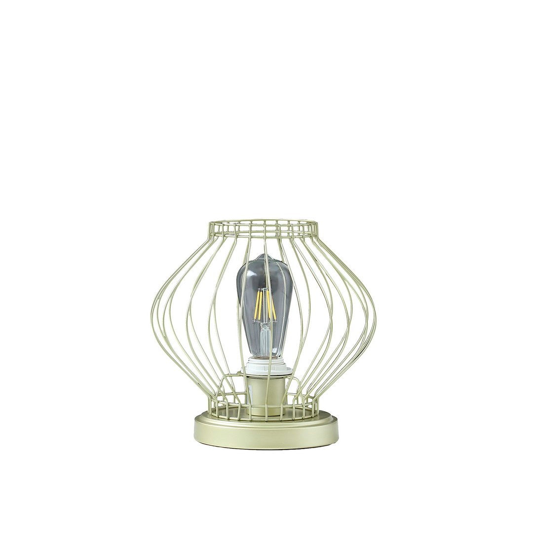 9.5' In Industrial Farm Cage Satin Matte Gold Uplight Metal Table Lamp