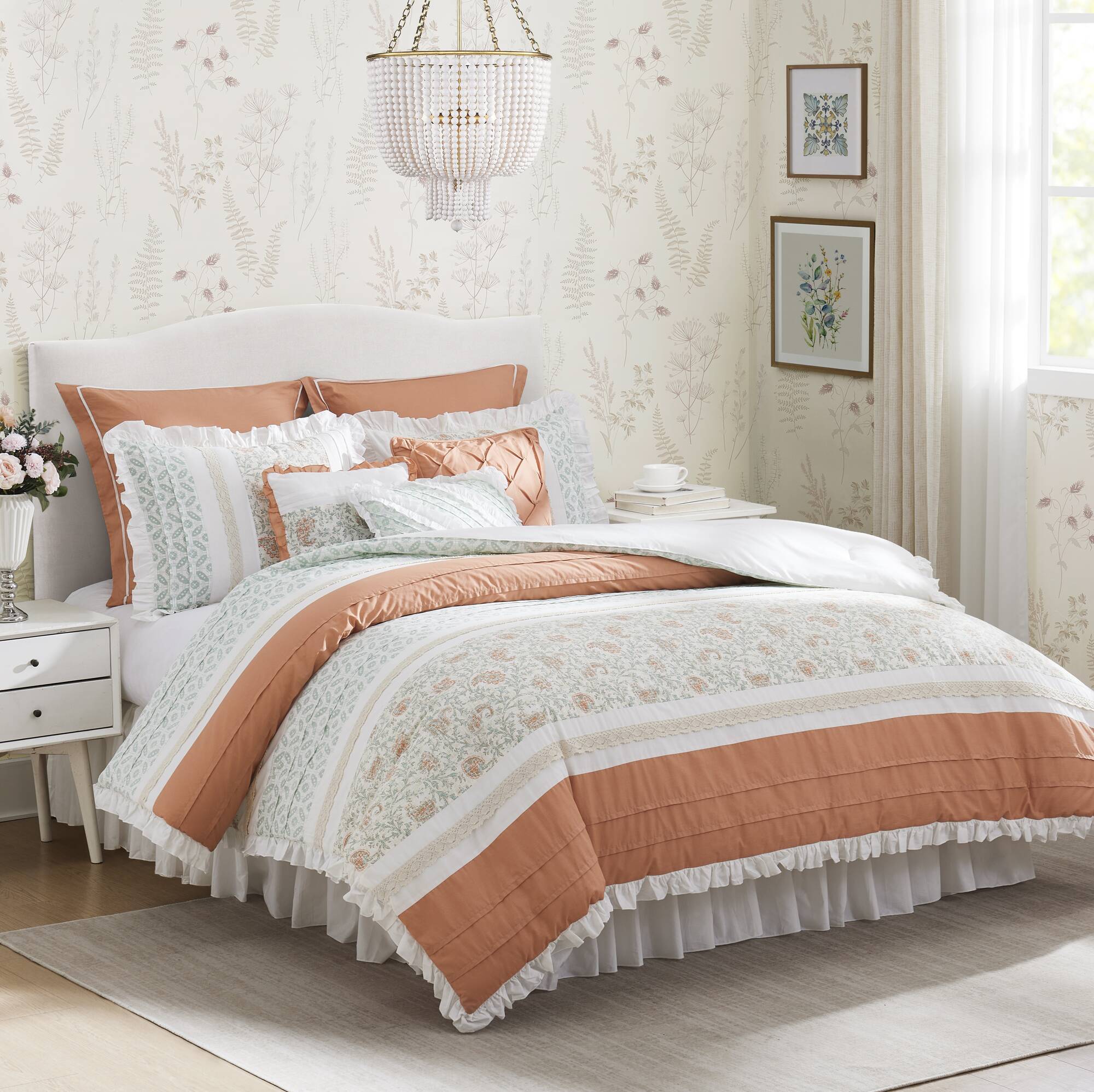 9 Piece Cotton Percale Comforter Set Coral King