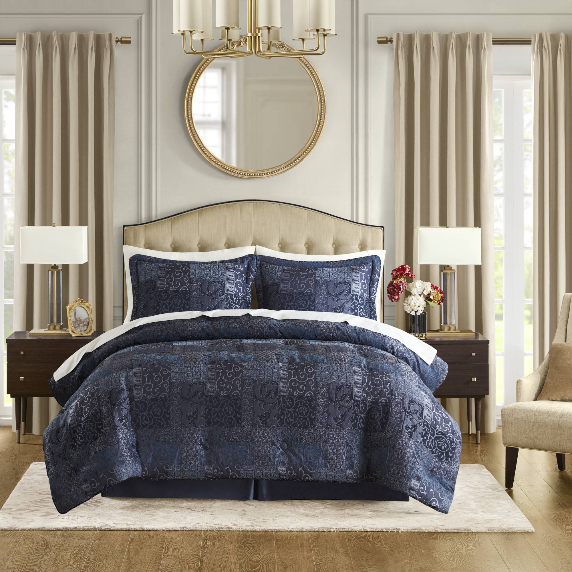 4 PCS Cal King Comforter Set Navy