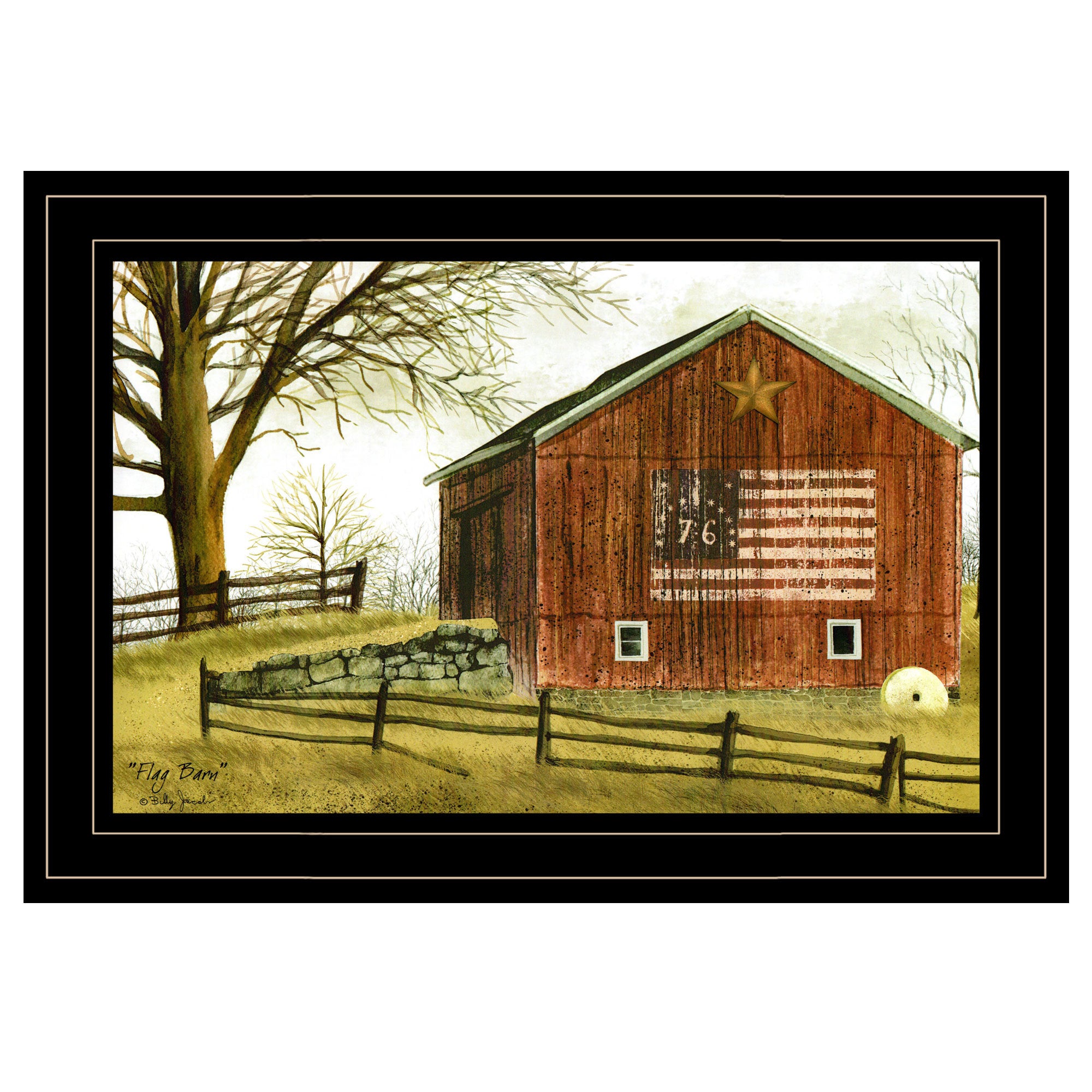 'Flag Barn' By Billy Jacobs, Ready to Hang Framed Print, Black Frame