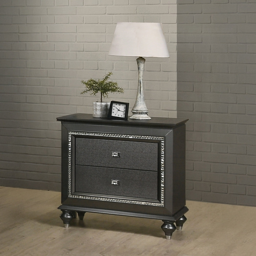 1pc Transitional Metallic Gray Finish Nightstand with Two Storage Drawers Wooden Bedroom Furniture