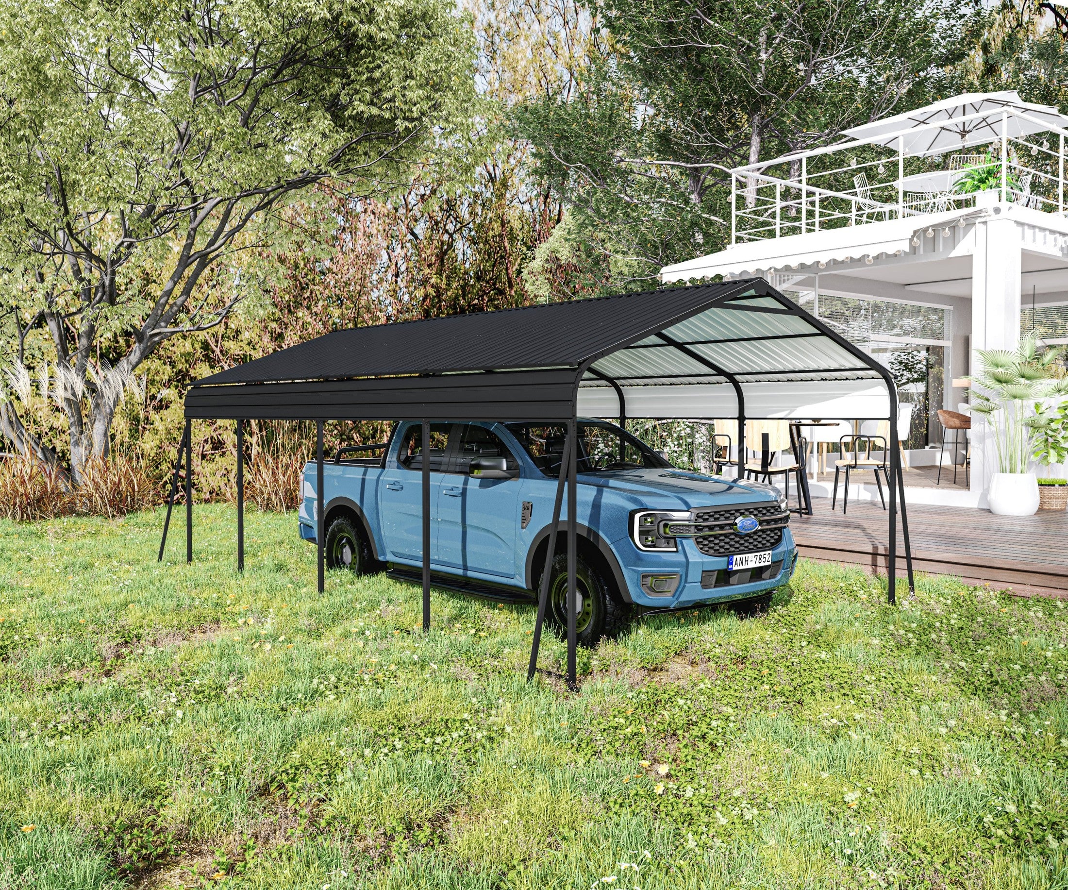 Metal Carport 12×20 Car Port, Outdoor Storage Heavy Duty Metal Canopy Multi-Use Garage Shed for Car and Truck, Carport Kit with Galvanized Steel Roof Building and Frame