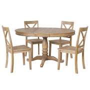 Modern Natural Wood Wash Dining Table Set for 4 with Round Table and Chairs, Solid Wood and MDF