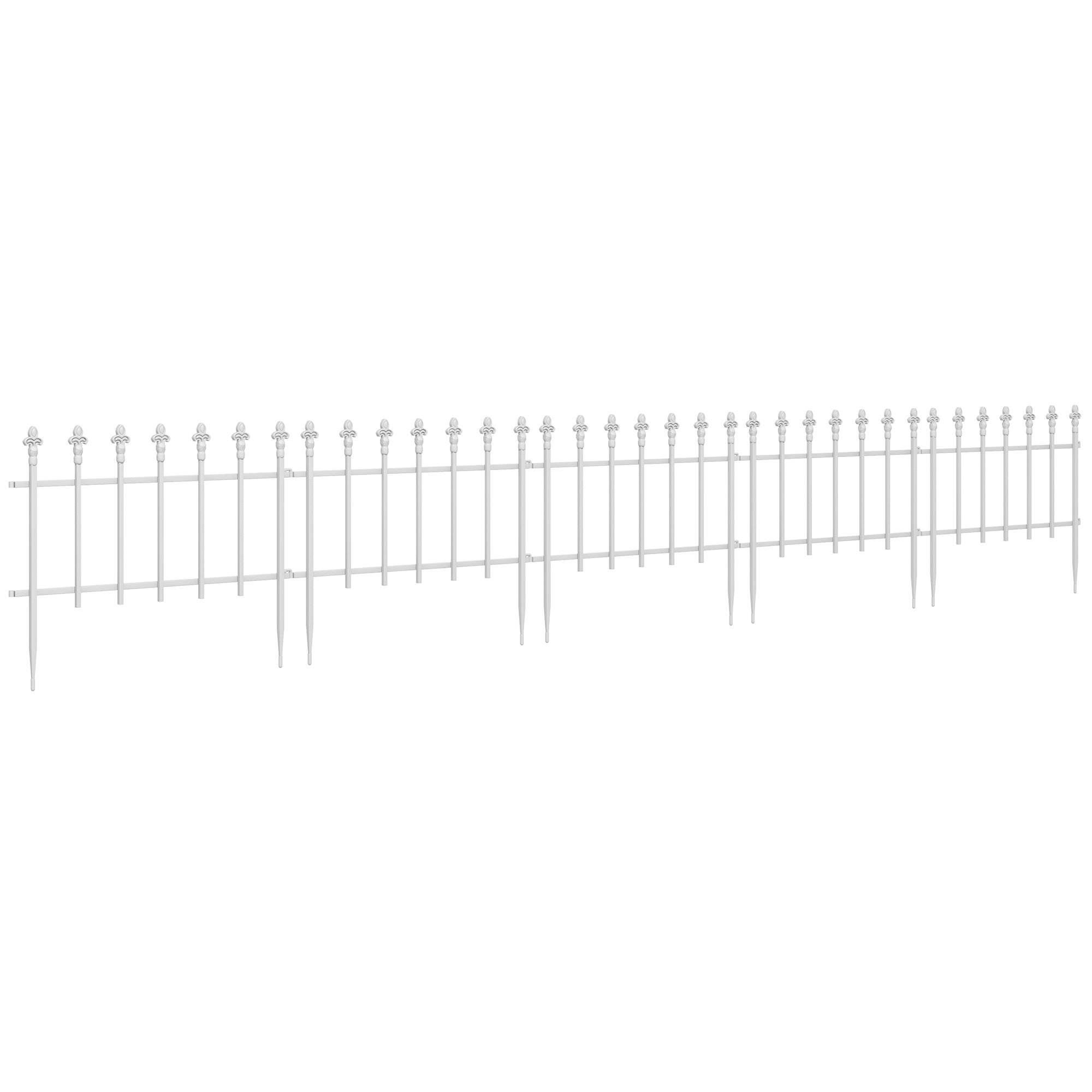 Outsunny Metal Decorative Garden Fence, 9.2' x 17.25' 5 Pack Steel Fence Panels, Decorative Border Fence for Landscape, Flower Bed, Yard Decor, Animal Barrier, White
