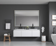 60 x 48 Inch LED Bathroom Mirror with Front and Backlight, Wall Mounted Vanity Mirror with Aluminum Frame, Anti-Fog, Memory, 3 Colors, Stepless Dimmable