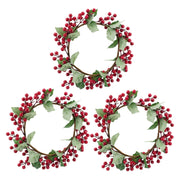 Set of 3, 13' Red Berry Wreath Accented With Green Holly Leaves