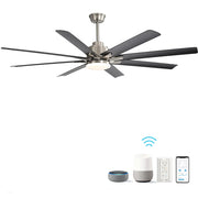 66 Inch Large Ceiling Fan With Dimmable Led Light 8 ABS Blades Smart Remote Control Reversible DC Motor For Living Room