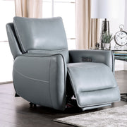 Transitional Style Pale Blue Power Recliner Extendable Footrest Corner Blocked Hardwood Frame Primary Living Room