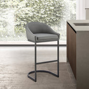 Katherine Bar Stool in Black Metal with Gray Faux Leather