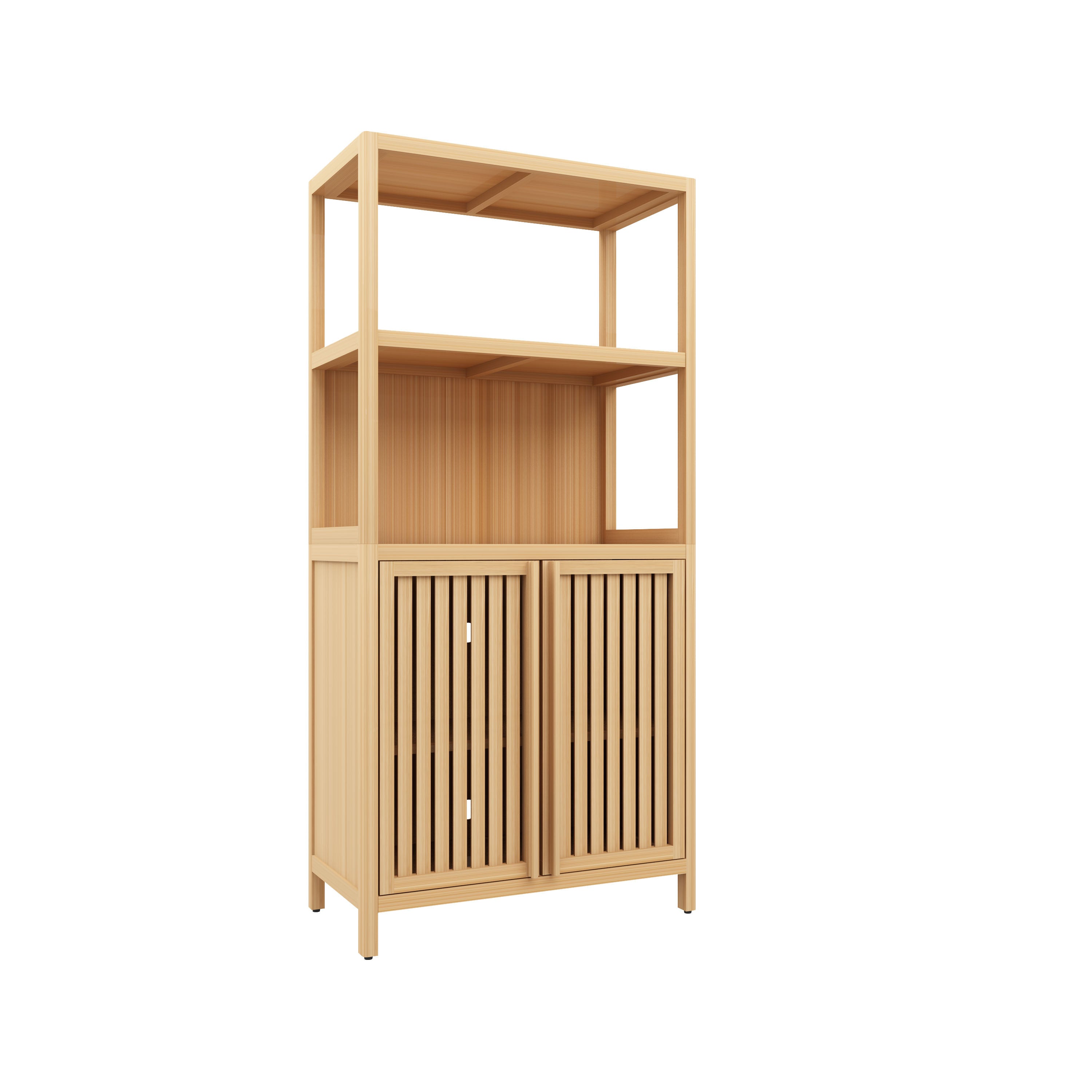 Neutral Bamboo Storage Cabinet Freestanding with 2 Doors for Bathroom, Living Room, Kitchen, and Entryway