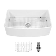 White Farmhouse Sink - 33 x 20 x 10 inch White Kitchen Sink Porcelain Ceramic Arch Edge Apron Front Single Bowl Farm Kitchen Sinks