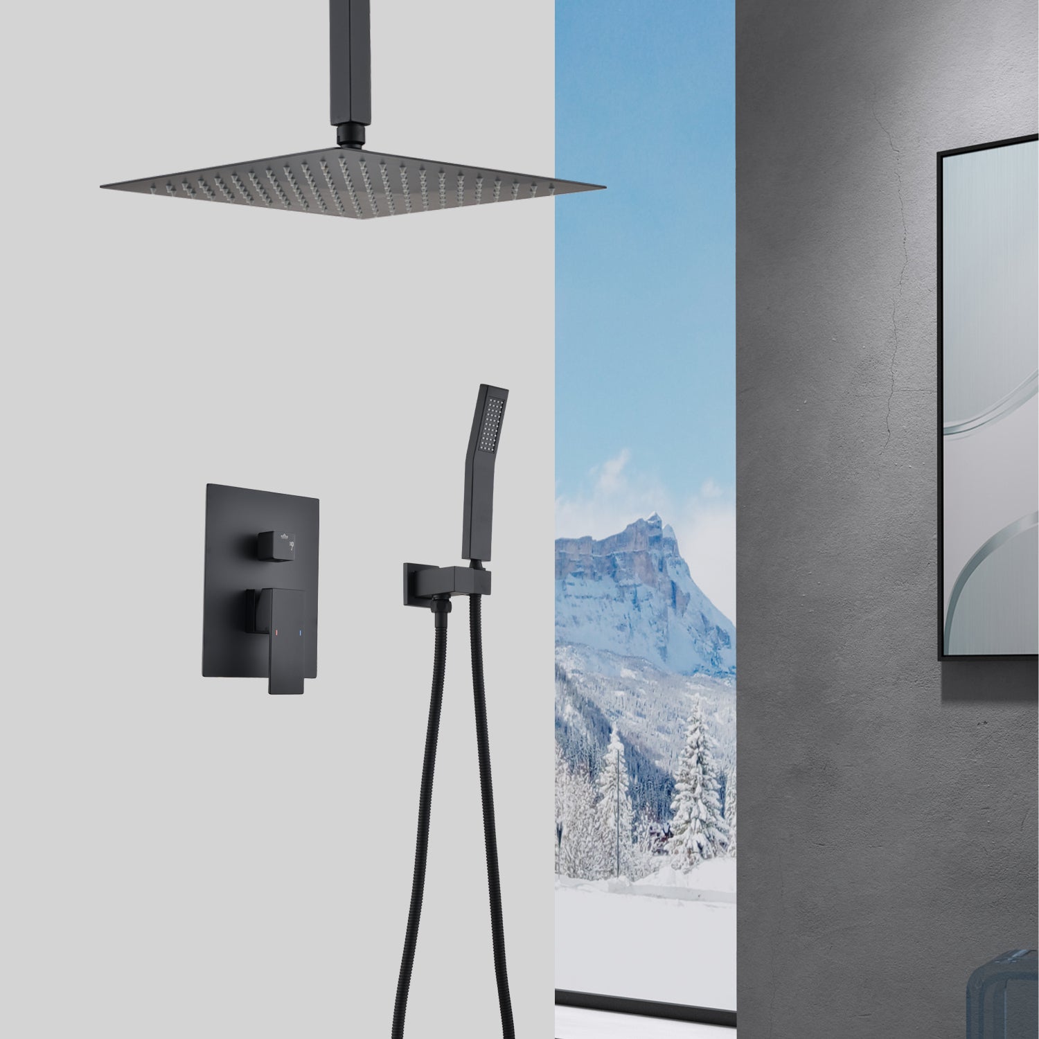 Ceiling Mounted Shower System Combo Set with Handheld and 12'Shower head