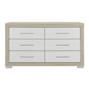 ELSA Natural and White Dresser with Two Toned Finish and Bar Handle Style in Solid Wood and MDF