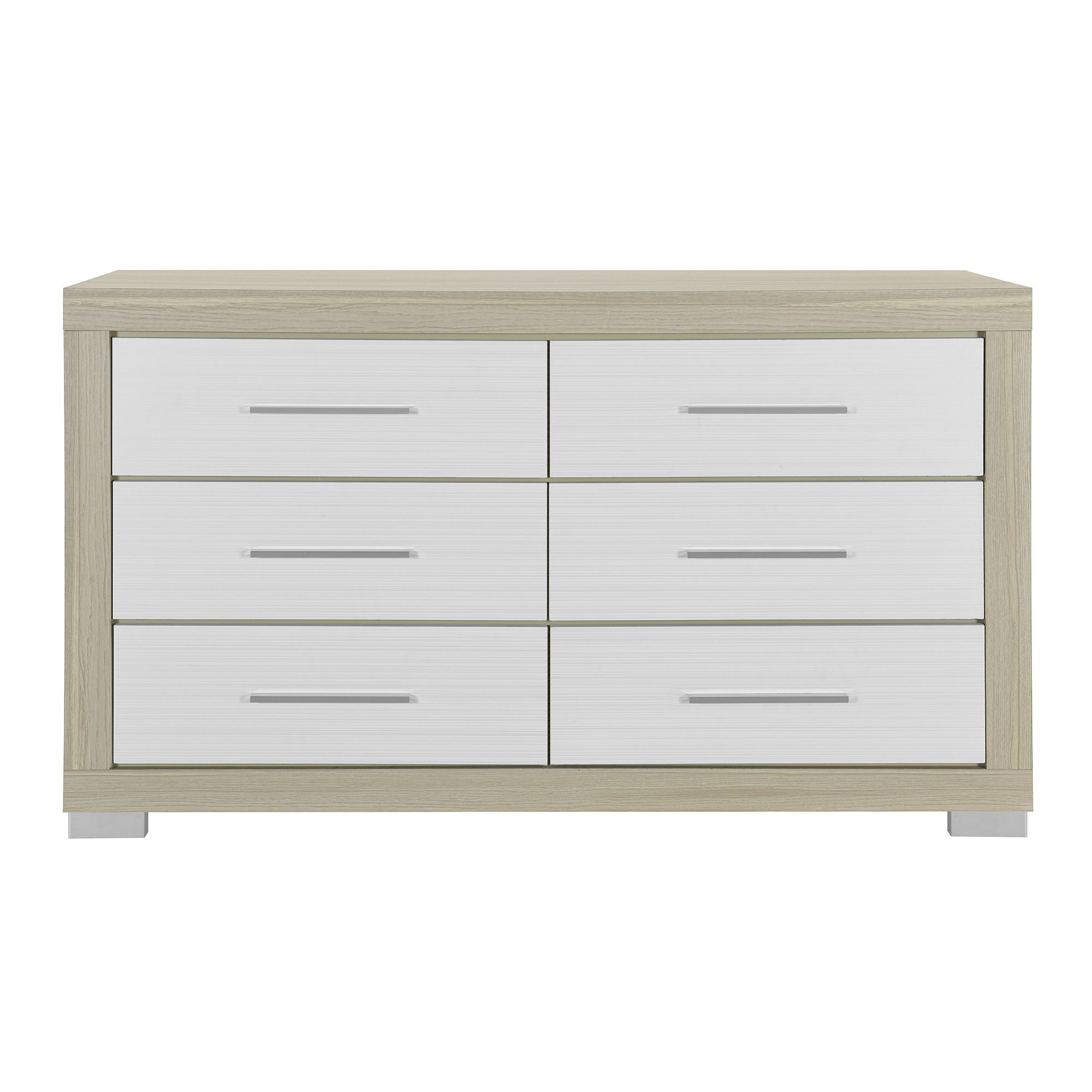 ELSA Natural and White Dresser with Two Toned Finish and Bar Handle Style in Solid Wood and MDF
