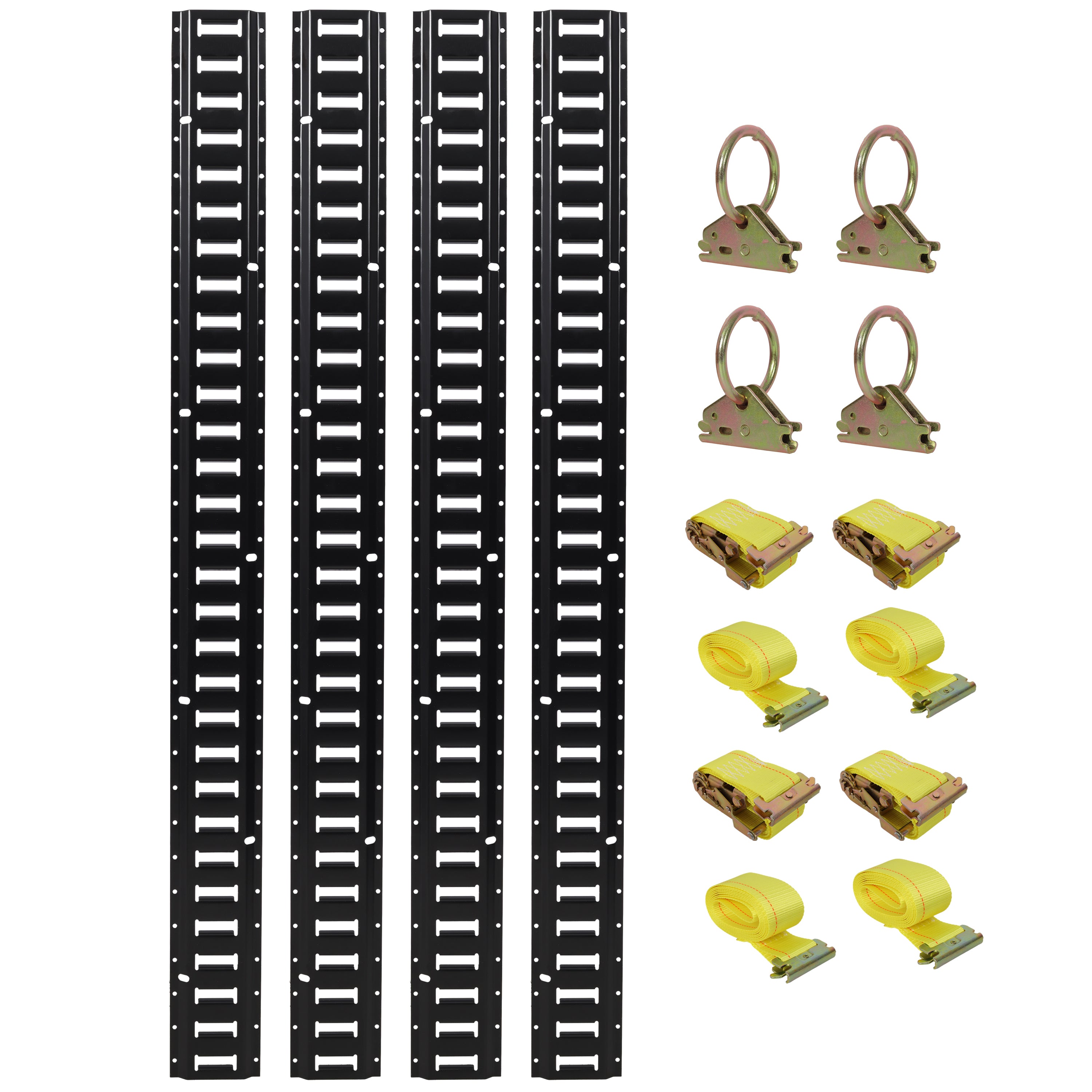 Versatile 12PCS E Track Tie-Down Rail Kit for Trucks, Vans, Garages with Black Steel 5ft Rails