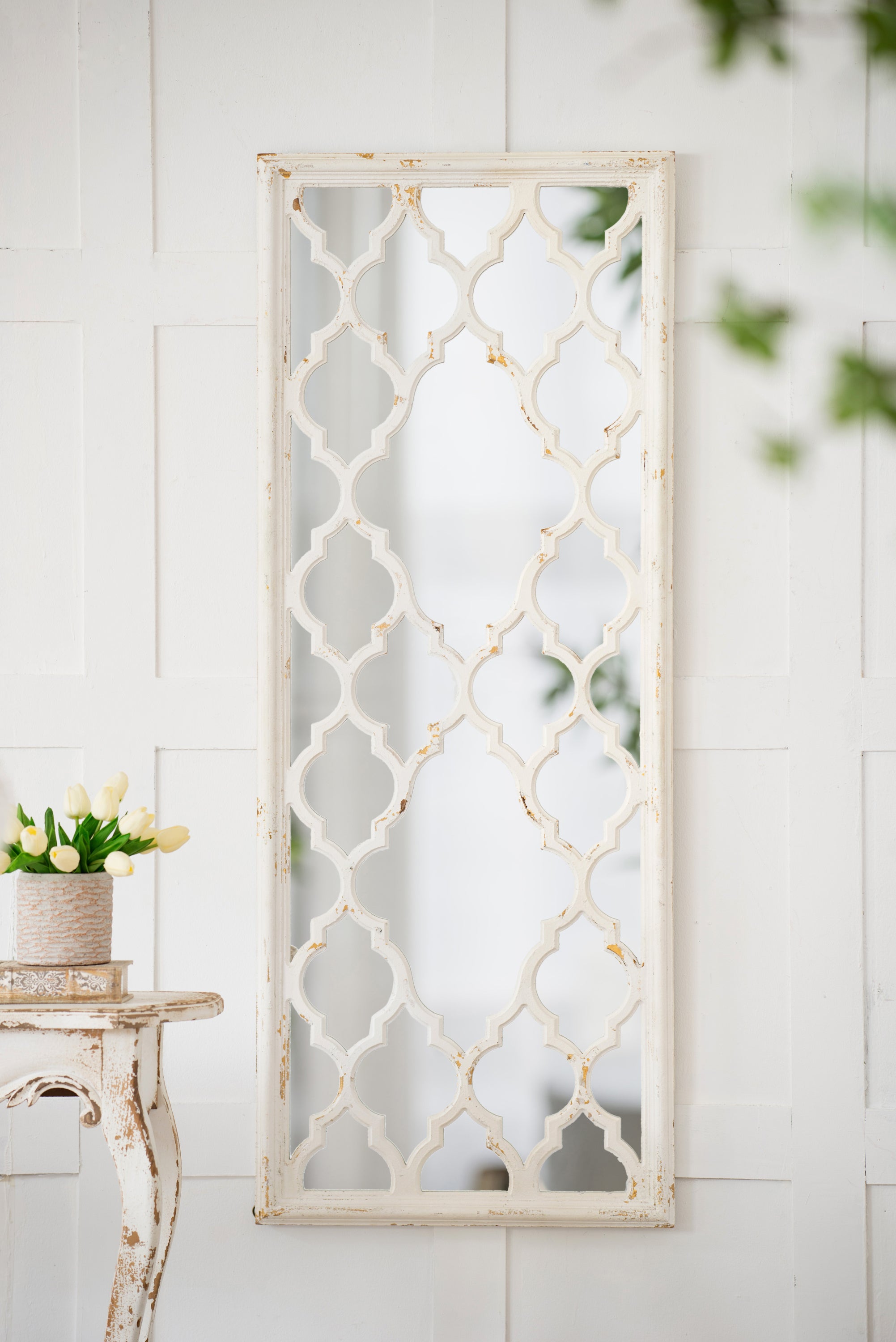 24' x 60' Distressed White Floor Mirror, Full Body Mirror for Bathroom Bedroom Living Room