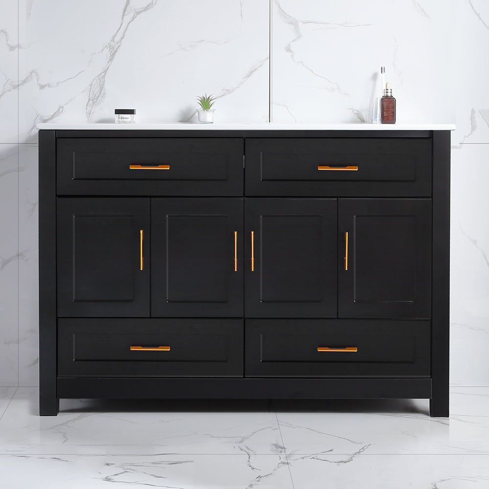 48' Black Bathroom Vanity with Ceramic Sink Combo, Abundant Storage Cabinet -4 Soft close doors and 4 drawers