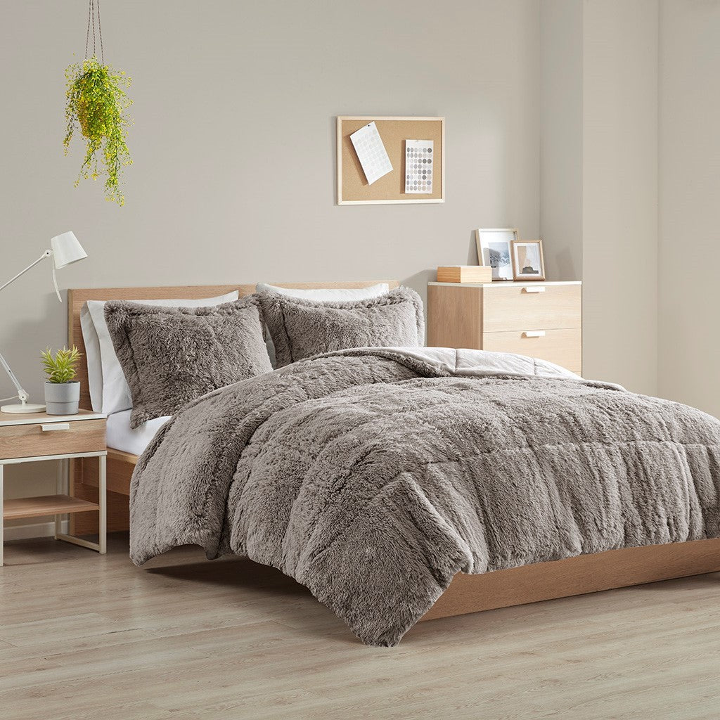 King/Cal King Shaggy Long Fur Comforter Mini Set
